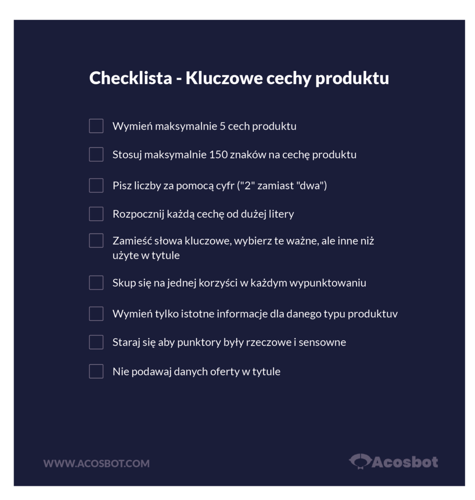 opis produktu Amazon checklista cech produktu