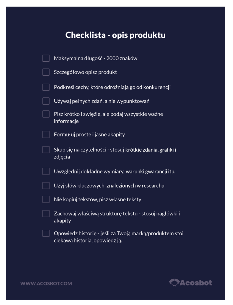 Checklista SEO opis produktu