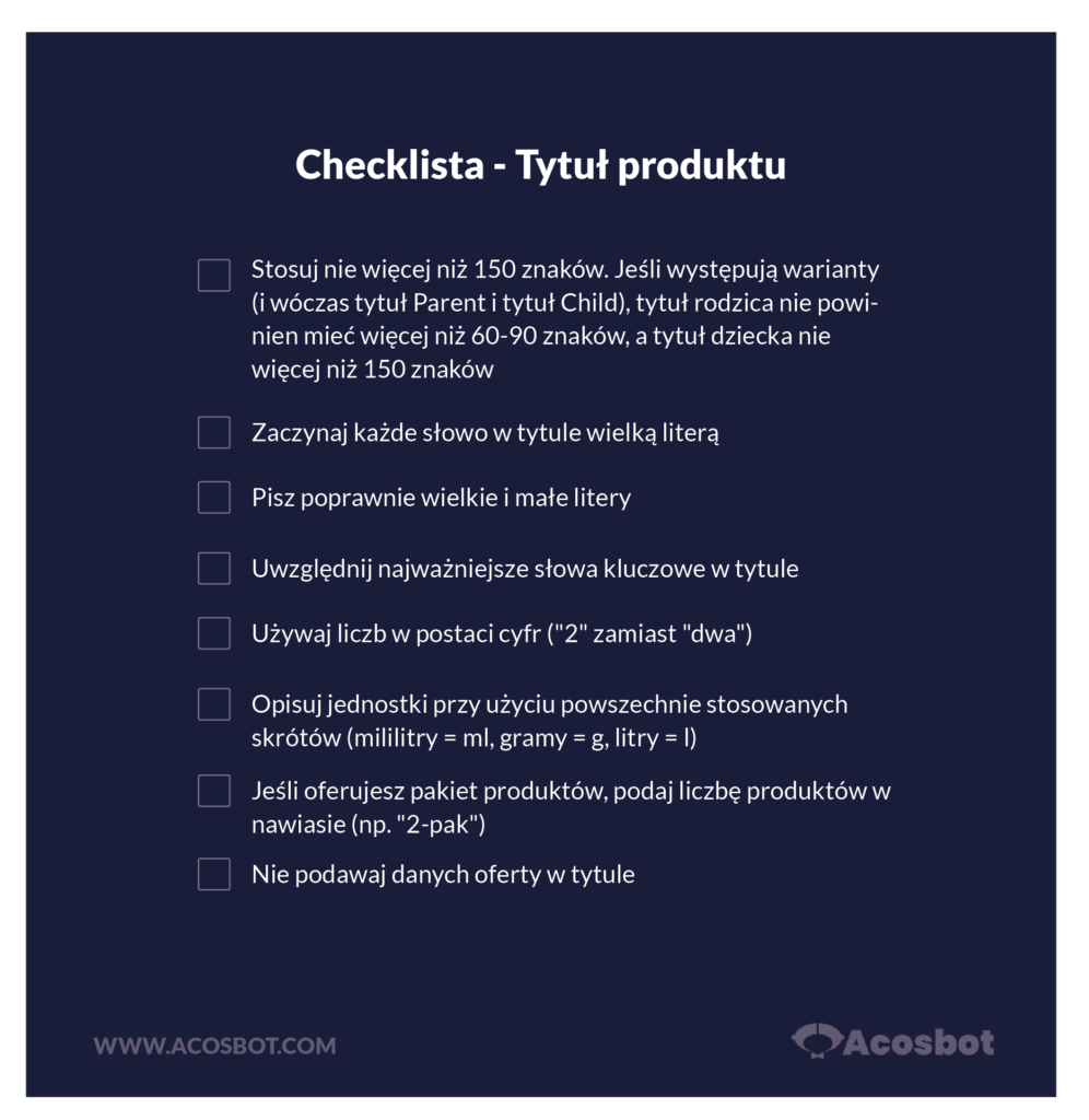 opis produktu Amazon checklista tytułu produktu