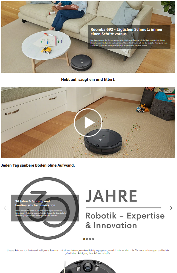 iRobot Roomba Beispiel von Amazon A+ Content 