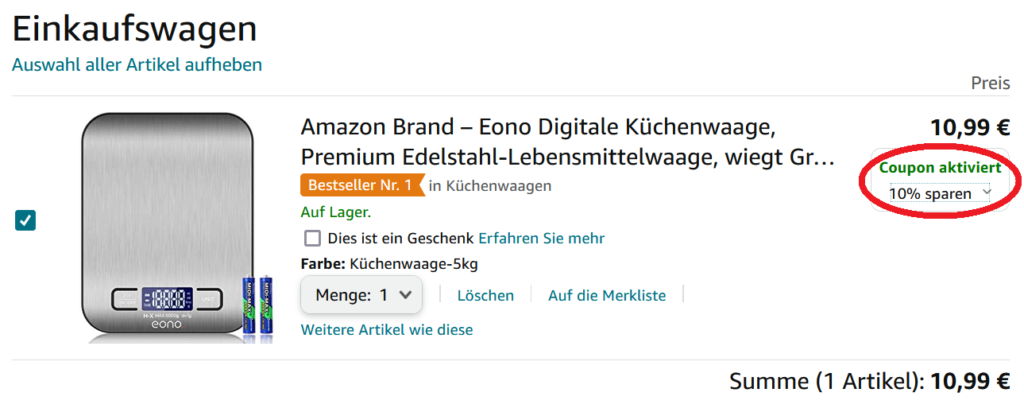 amazon angebot steigern coupons produkt einkaufswagen