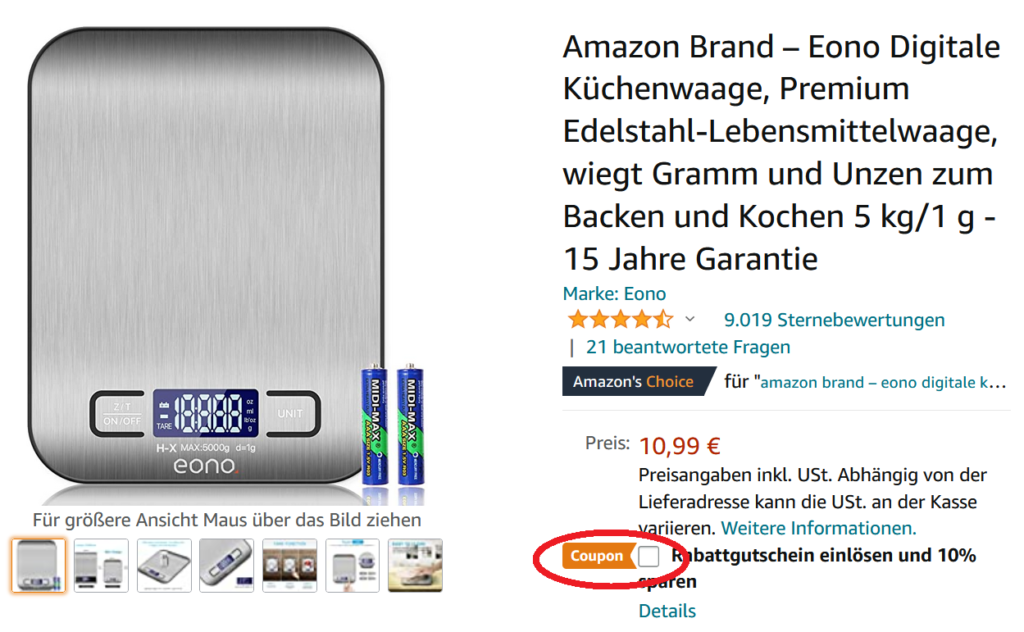 Amazon Coupons Produktseite Angebot steigern