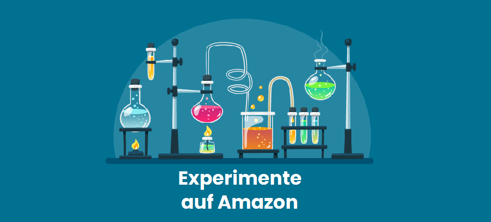 Eine Reihe von Reagenzgläsern und Glasröhrchen mit Reagenzien, die die Funktion der Experimente auf Amazon symbolisieren