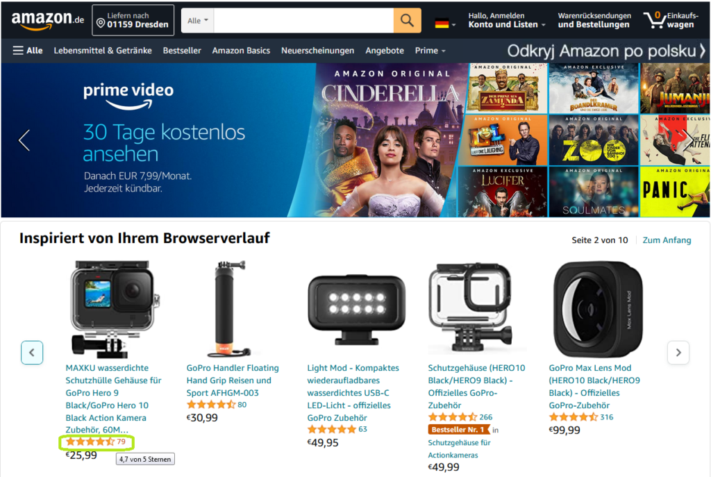 Amazon Hauptseite - Bewertungen auf Amazon
