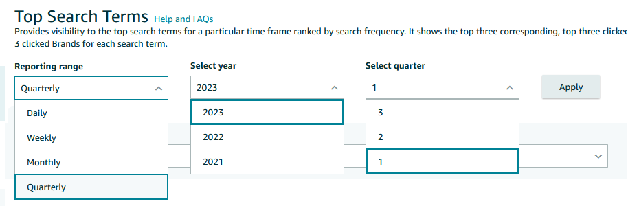 Filtrowanie najlepszych haseł wyszukiwania w panelu Brand Analytics na Amazon