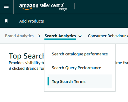 Panel Brand Analytics w Amazon Seller Central i link do najlepszych haseł wyszukiwania