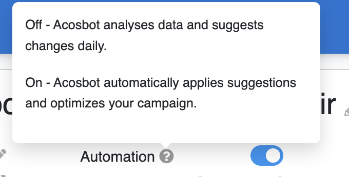 Acosbot automation toggle for Amazon PPC